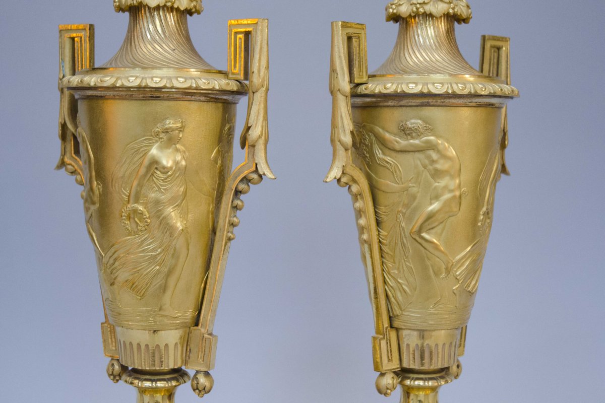 Rare Paire De Vases En Bronze De Style NÉoclassique 19e-photo-5