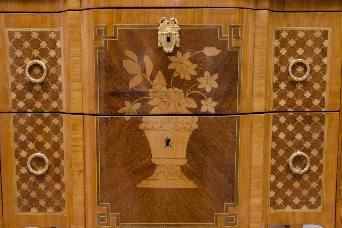 Petit Commode De Style Transition En Marqueterie Florale, Fin 19 Siècle-photo-4