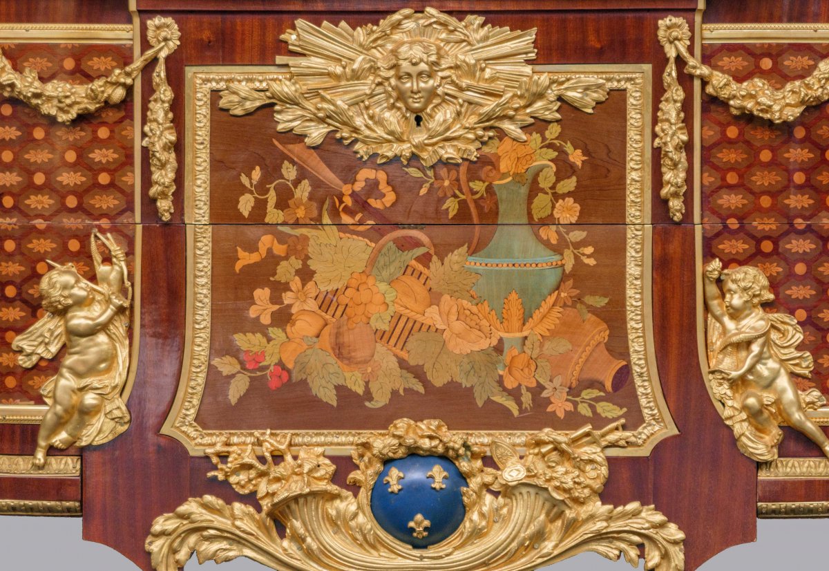 Commode «aux Guerriers» d'Après Riesener, Meuble Royale, Louis XVI, Fin 19e Siècle-photo-2