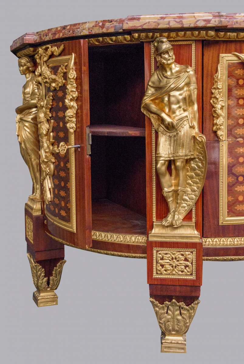 Commode «aux Guerriers» d'Après Riesener, Meuble Royale, Louis XVI, Fin 19e Siècle-photo-3