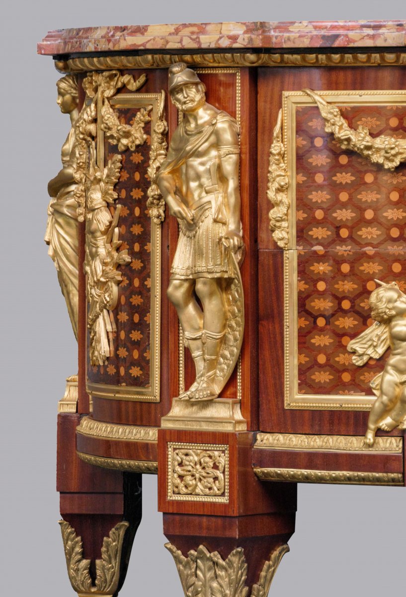 Commode "aux Guerriers" After Riesener, Royal Furniture, Louis XVI, Late 19th Century-photo-3