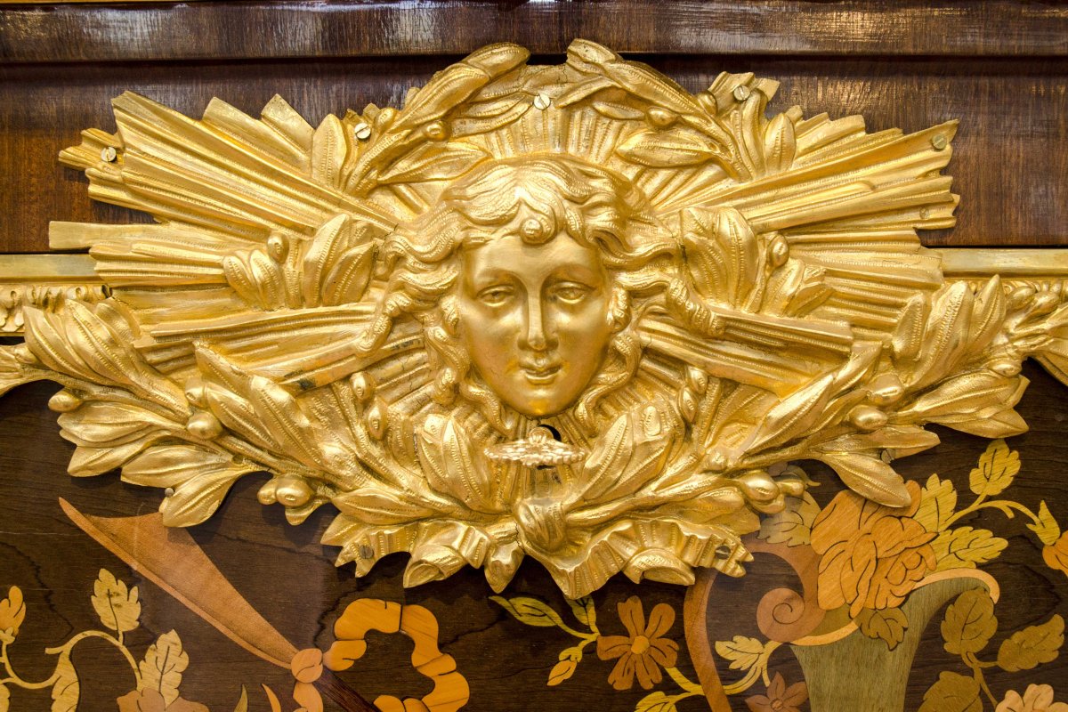Commode "aux Guerriers" After Riesener, Royal Furniture, Louis XVI, Late 19th Century-photo-5