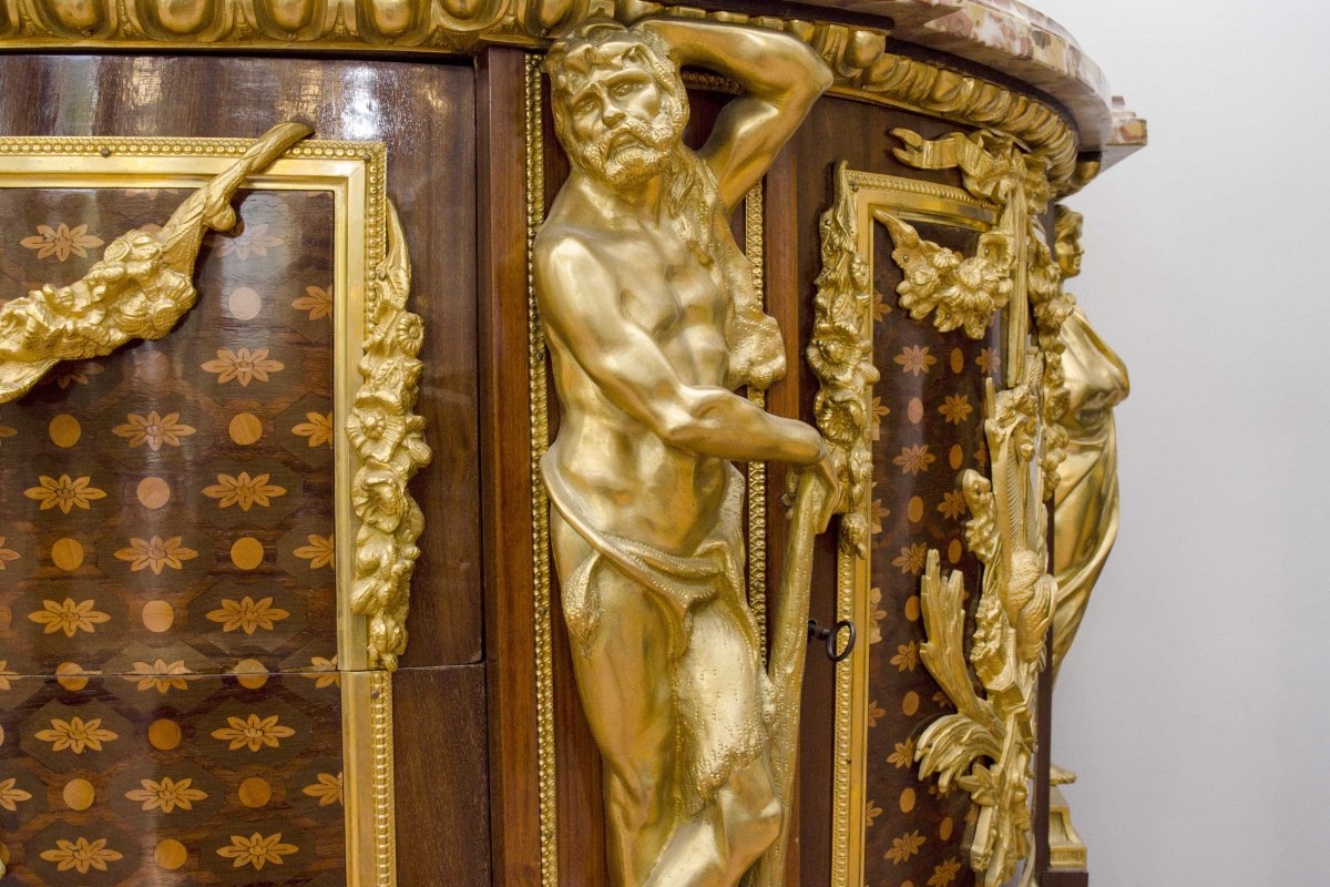 Commode «aux Guerriers» d'Après Riesener, Meuble Royale, Louis XVI, Fin 19e Siècle-photo-8