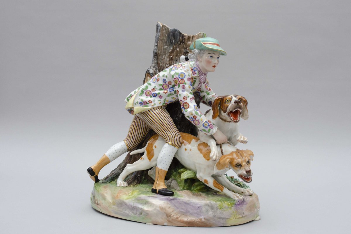 Surtout- Jardiniere - Cache Pot, Hunter And His Dogs, French Porcelain 19th-photo-4