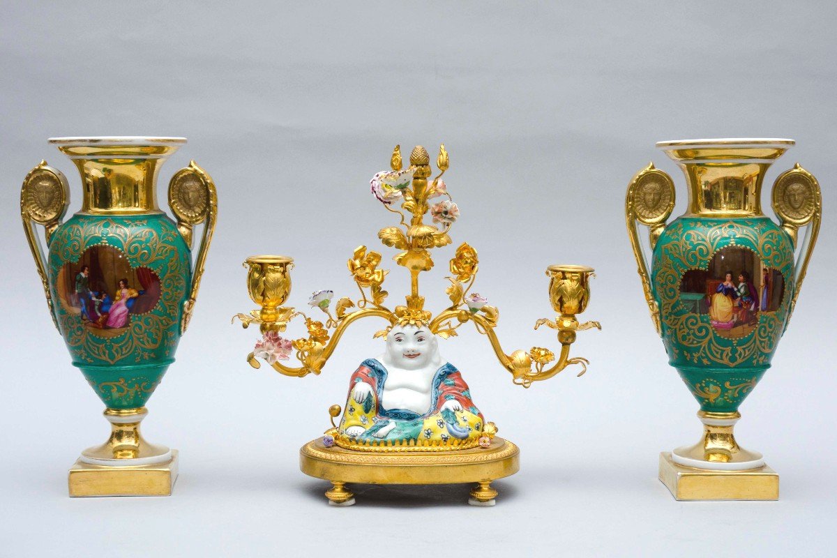 Pair Of Small Green Porcelain Vases, Paris, 19th Century-photo-4
