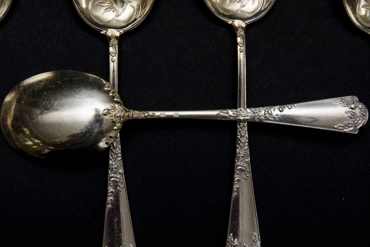 Service à Gâteau En Argent Massif Dans Coffret Original Art Nouveau-photo-6