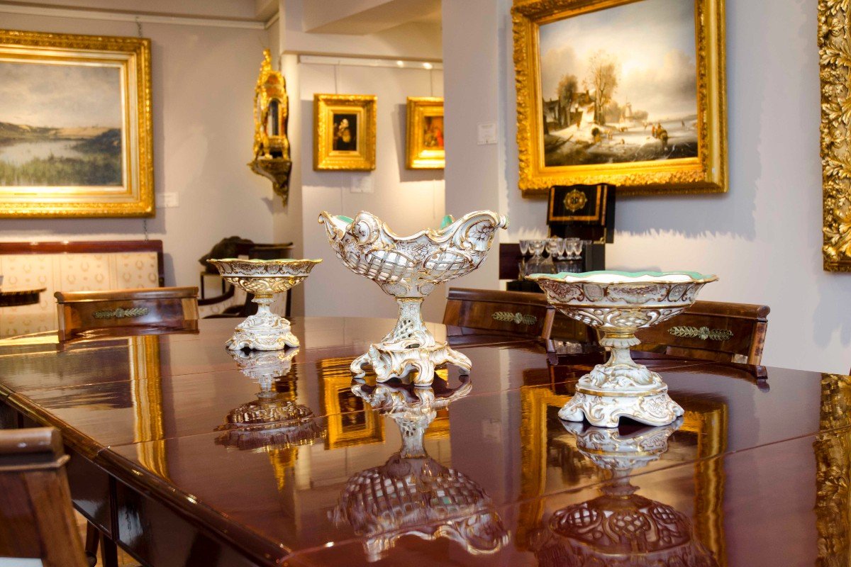 Porcelain Garniture/ Centre Table Set, Cappellemans In Brussels, 19th Century-photo-4