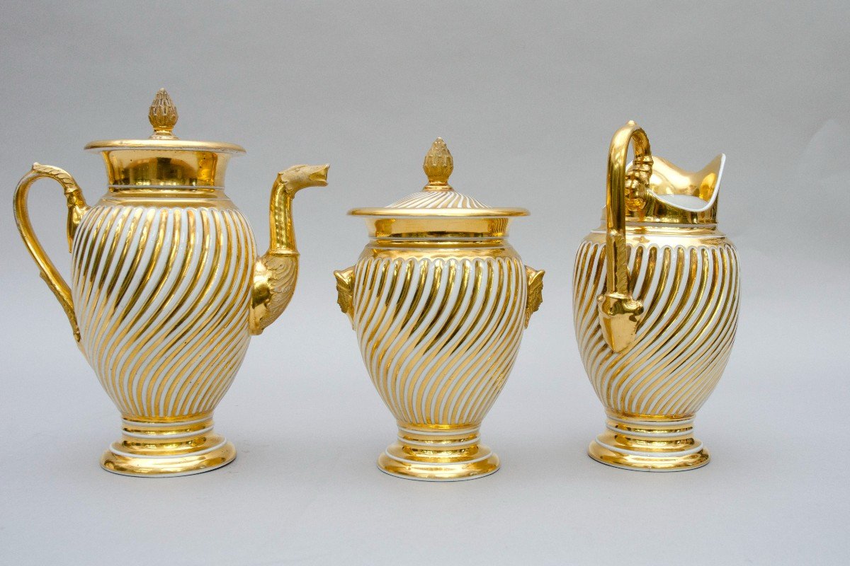 White And Gold "twist" Porcelain Set, Schoelcher In Paris, Circa 1830-photo-2