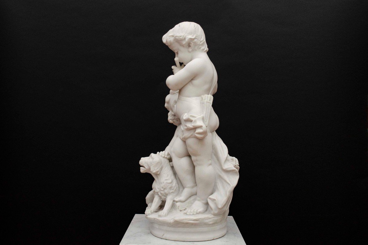 White Marble, "children Musicians And Their Dog", Attrib To Hip. Moreau, France Late 19th Century-photo-3