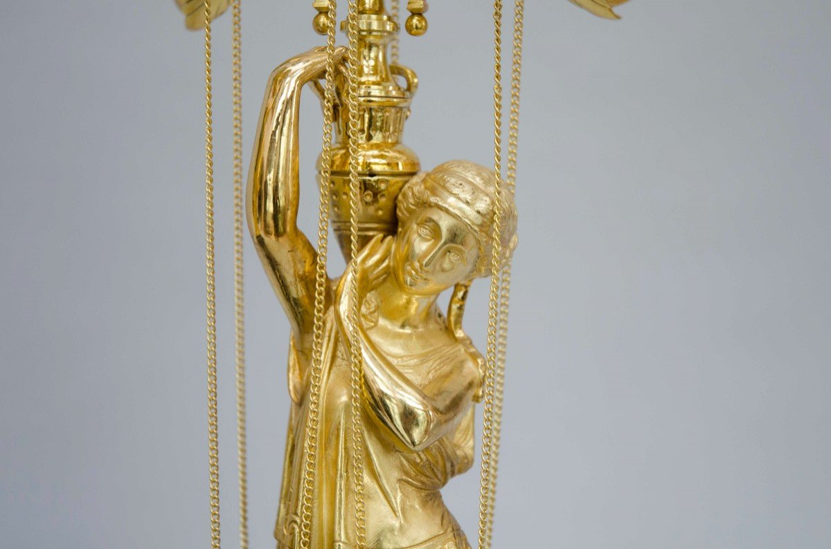 Garniture "Venus et Cupidon" en marbre noir et bronze doré-photo-3