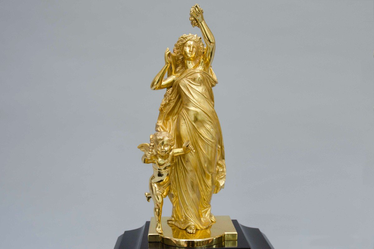 Garniture "Venus et Cupidon" en marbre noir et bronze doré-photo-4
