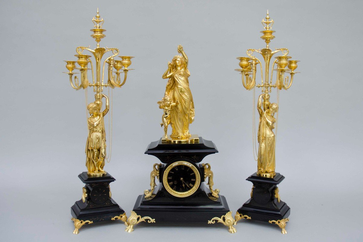 "venus And Cupid" Trim In Black Marble And Gilded Bronze-photo-1