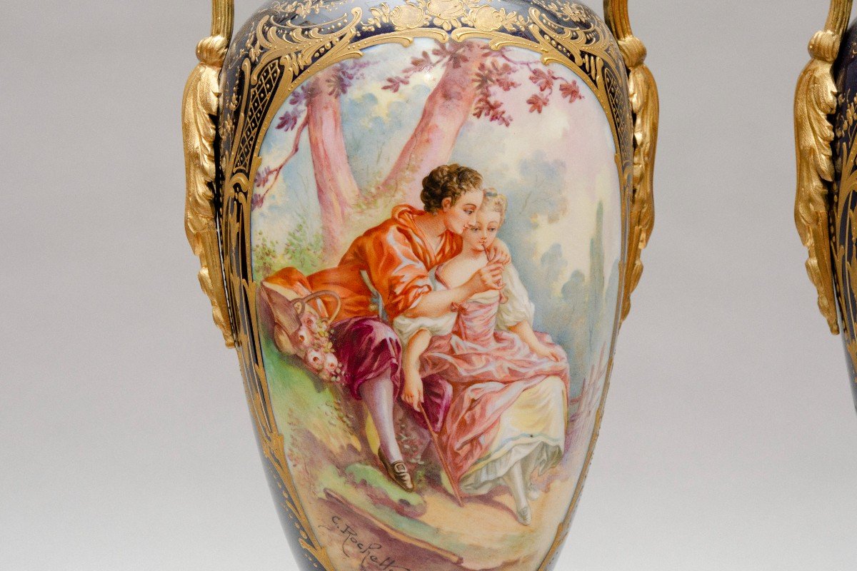 Paire De Vases Style Sèvres, Signée Rochette, Vers 1900-photo-2
