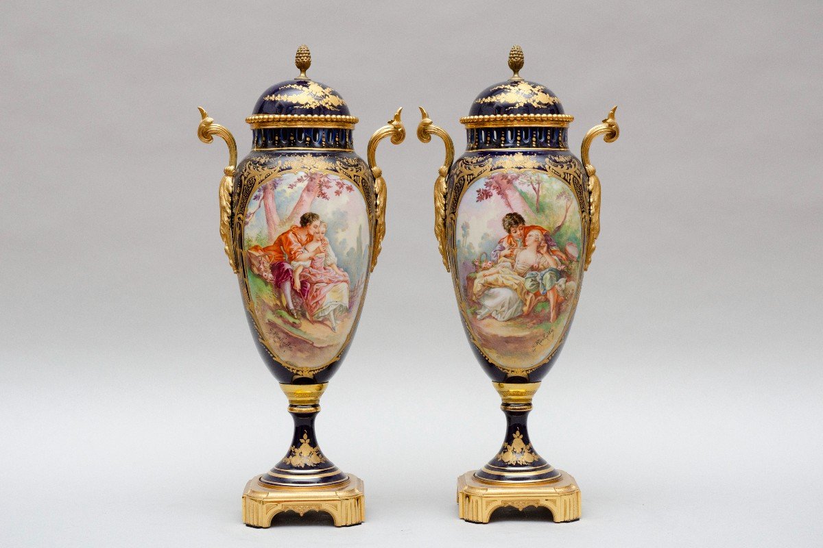 Paire De Vases Style Sèvres, Signée Rochette, Vers 1900-photo-4