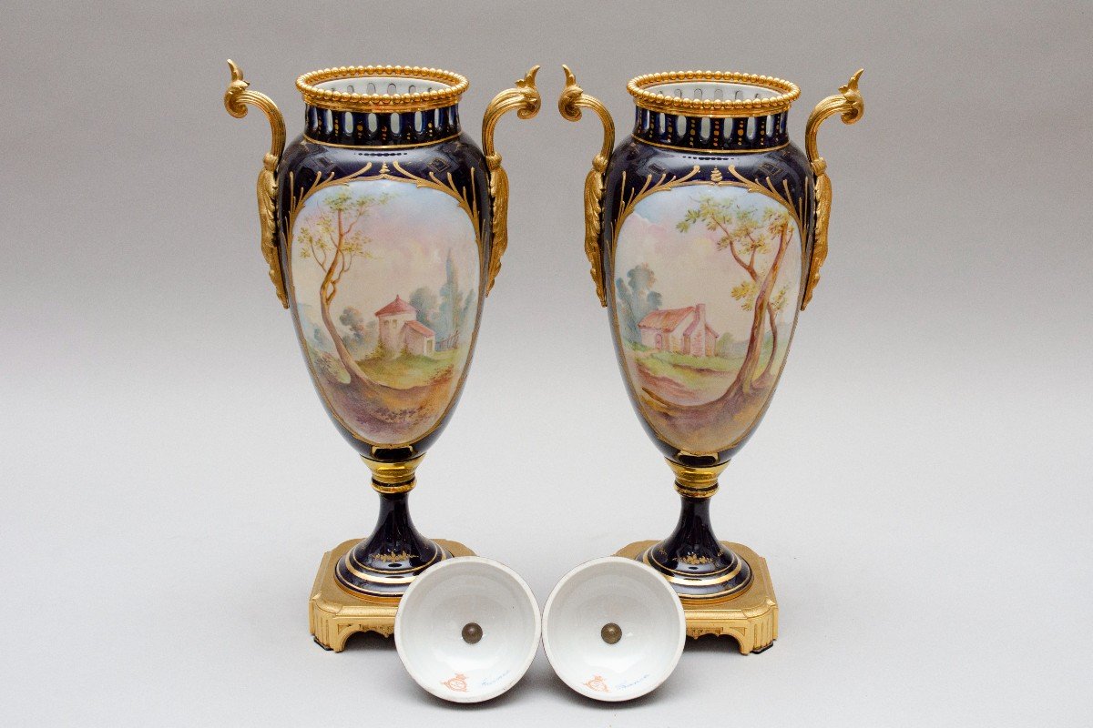 Paire De Vases Style Sèvres, Signée Rochette, Vers 1900-photo-1