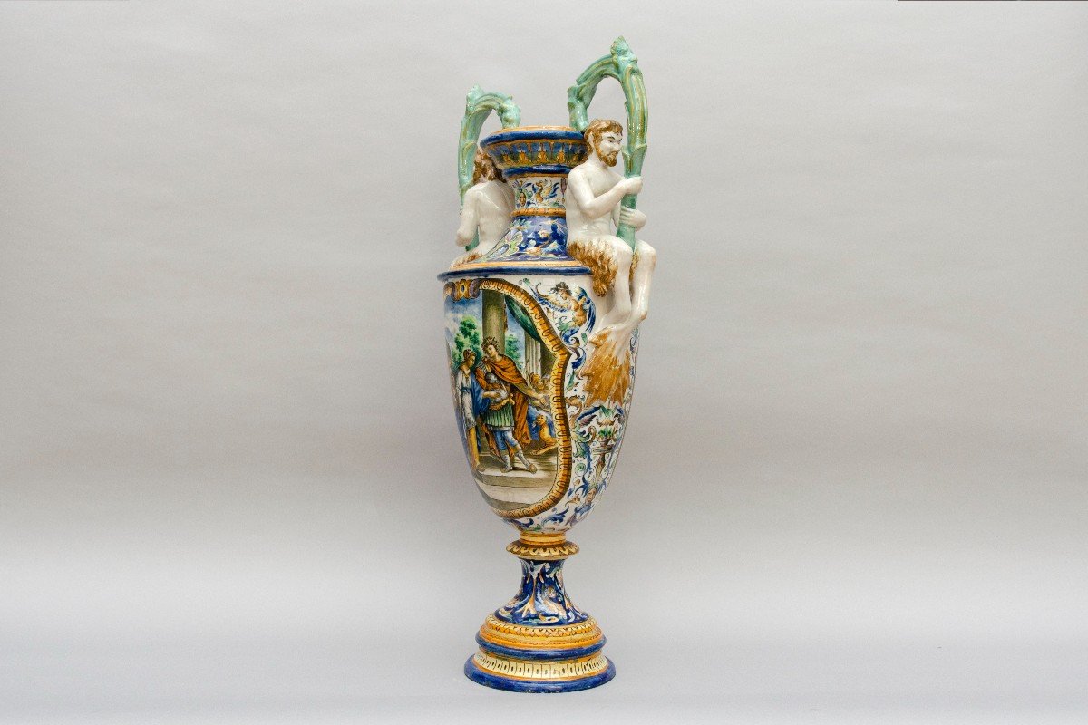 Grand Vase En Majolique Aux Tritons, Italie, 19e siècle-photo-3