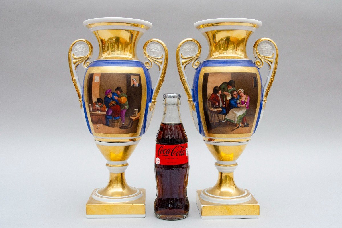 Paire De Petits Vases « Scènes D’auberge », France ou Russie 19e Siècle-photo-3