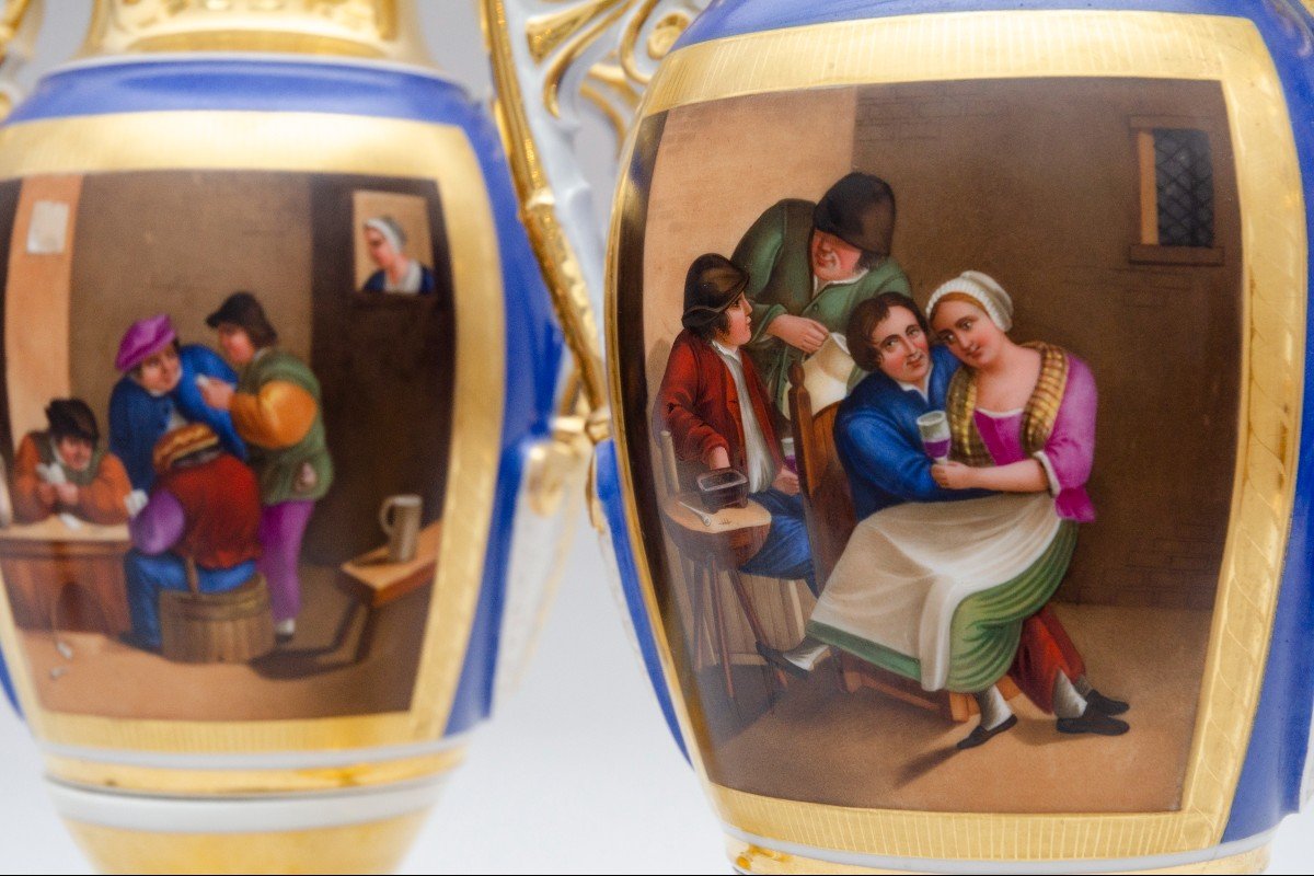 Paire De Petits Vases « Scènes D’auberge », France ou Russie 19e Siècle-photo-2