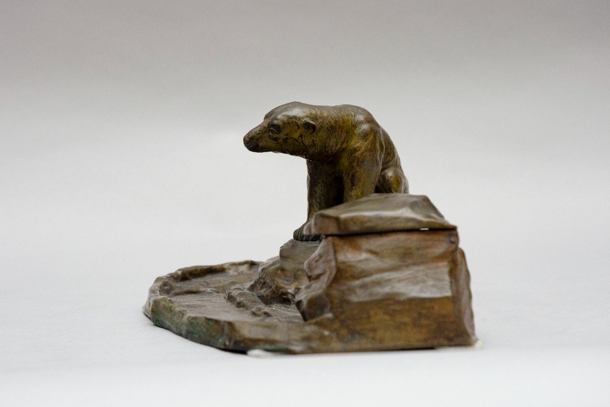 Encrier "Ours polaire" en bronze vers 1900-photo-2