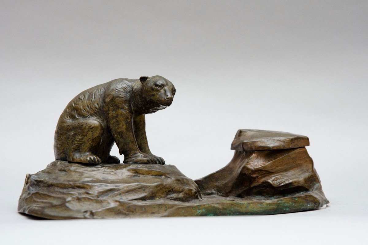 Encrier "Ours polaire" en bronze vers 1900-photo-4