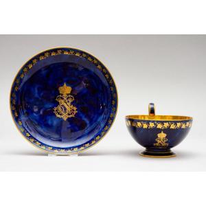 Tasse à Thé Et Soucoupe Bleues Cobalt, Porcelaine De Sèvres Vers 1870