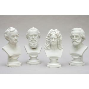 4 Busts Of Composers, Scheibe-alsbach Biscuit Period 1905-1962