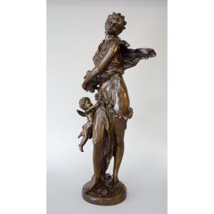 Large Bronze "venus And Cupid" Hippolite Moreau , End 19th Cent