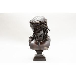 Bronze Bust Of Ariadne, Signed “l. Oudry éditeur” Napoleon III Period