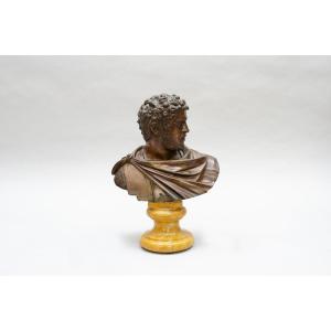 Buste en bronze de l'empereur CARRACALLA, piédouche Jaune de Sienne, 19e siècle, Grand Tour