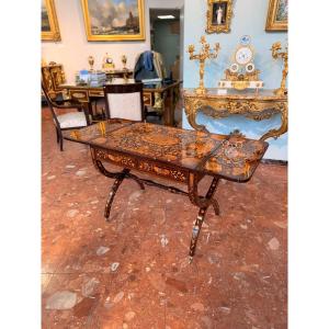 Elégante table à rabats en marqueterie hollandaise, 19e siècle