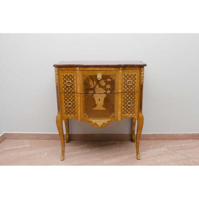 Small Transition Style Commode In Floral Marquetry, Late 19th Century
