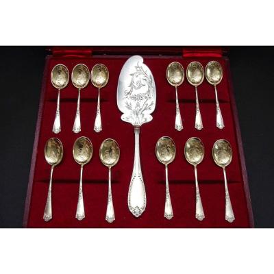 Service à Gâteau En Argent Massif Dans Coffret Original Art Nouveau