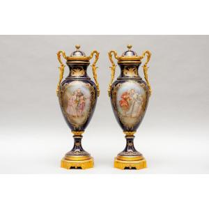 Pair Of Ormolu-mounted Sèvres Style Vases (circa 1880)