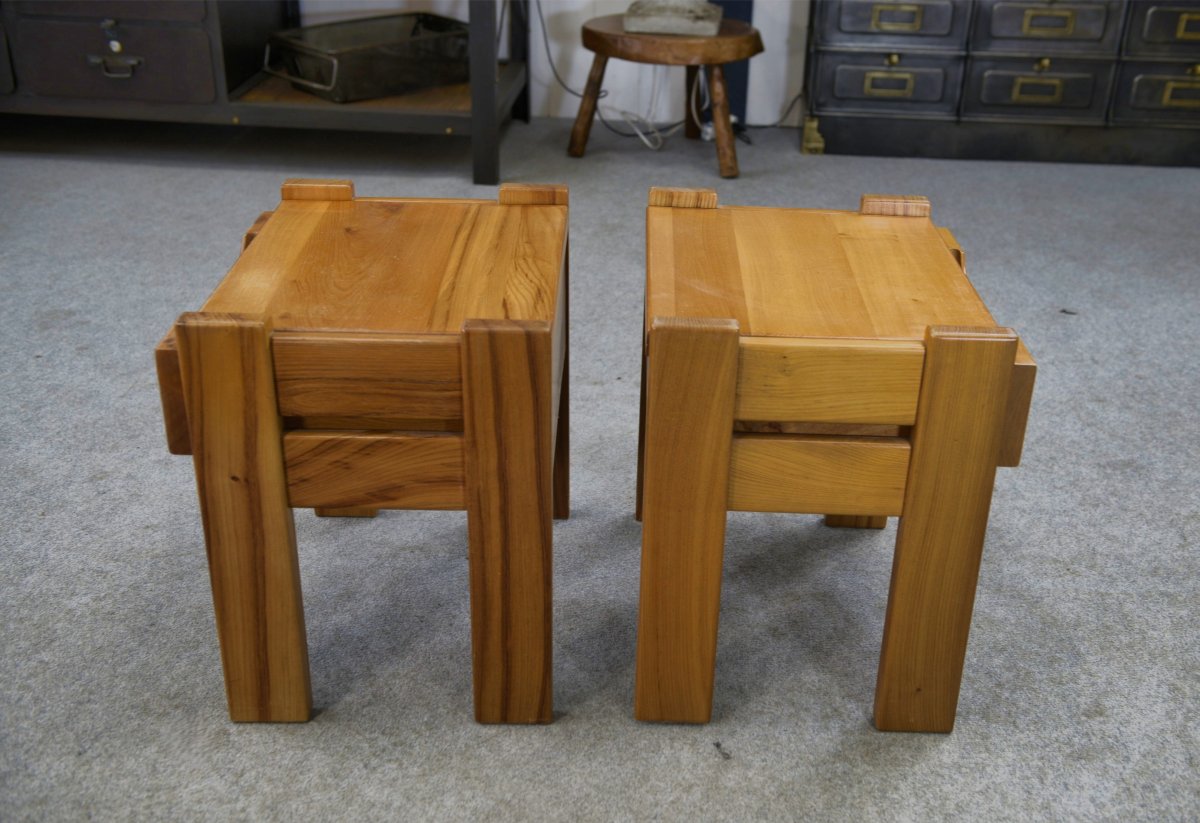Pair Of Elm Bedside Tables For Maison Regain 1970s-photo-4