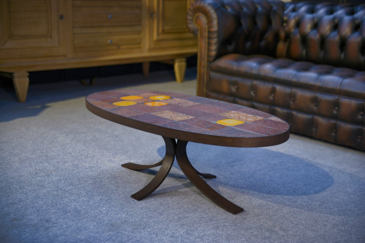 Lava Stone And Ceramic Coffee Table By Jean Jaffeux 1960 - 1970-photo-1