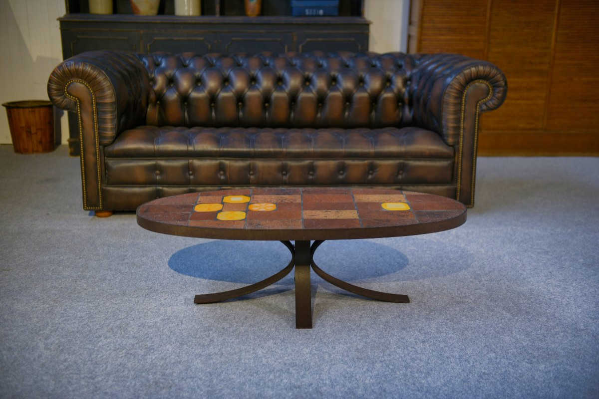 Lava Stone And Ceramic Coffee Table By Jean Jaffeux 1960 - 1970-photo-2