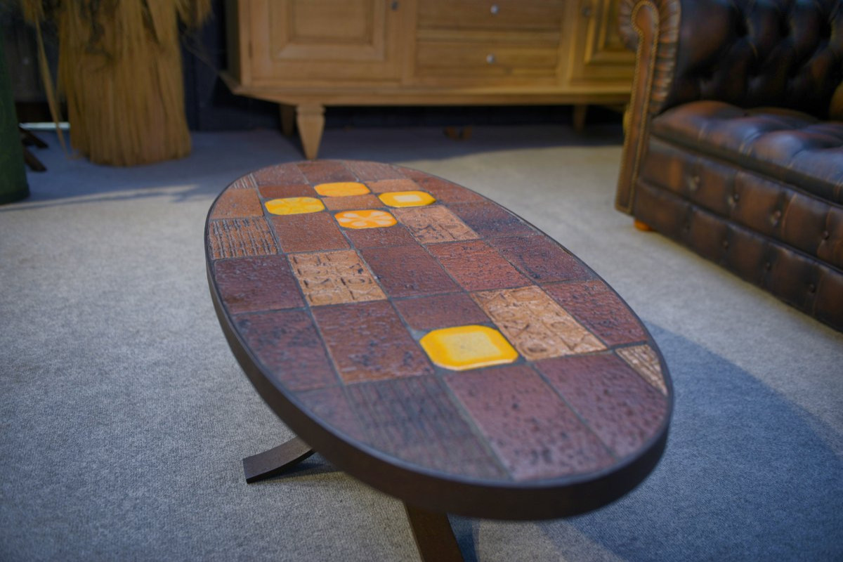 Lava Stone And Ceramic Coffee Table By Jean Jaffeux 1960 - 1970-photo-3