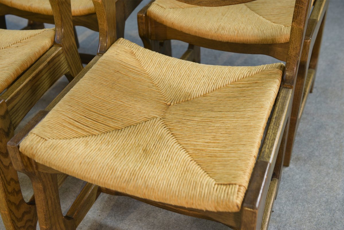 Ensemble de 6 chaises en chêne massif dans le goût de  Guillerme et Chambron 1950's-photo-7