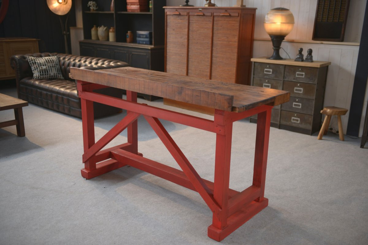 1950s Industrial Beech Workshop Workbench-photo-2