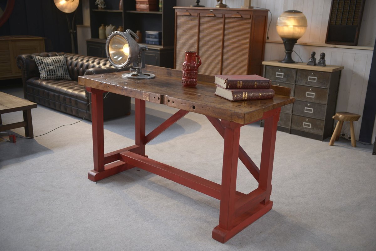 1950s Industrial Beech Workshop Workbench-photo-4