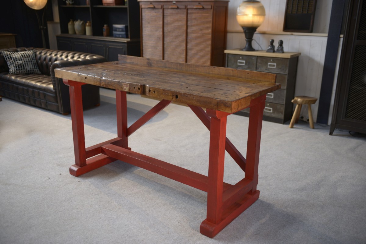 1950s Industrial Beech Workshop Workbench