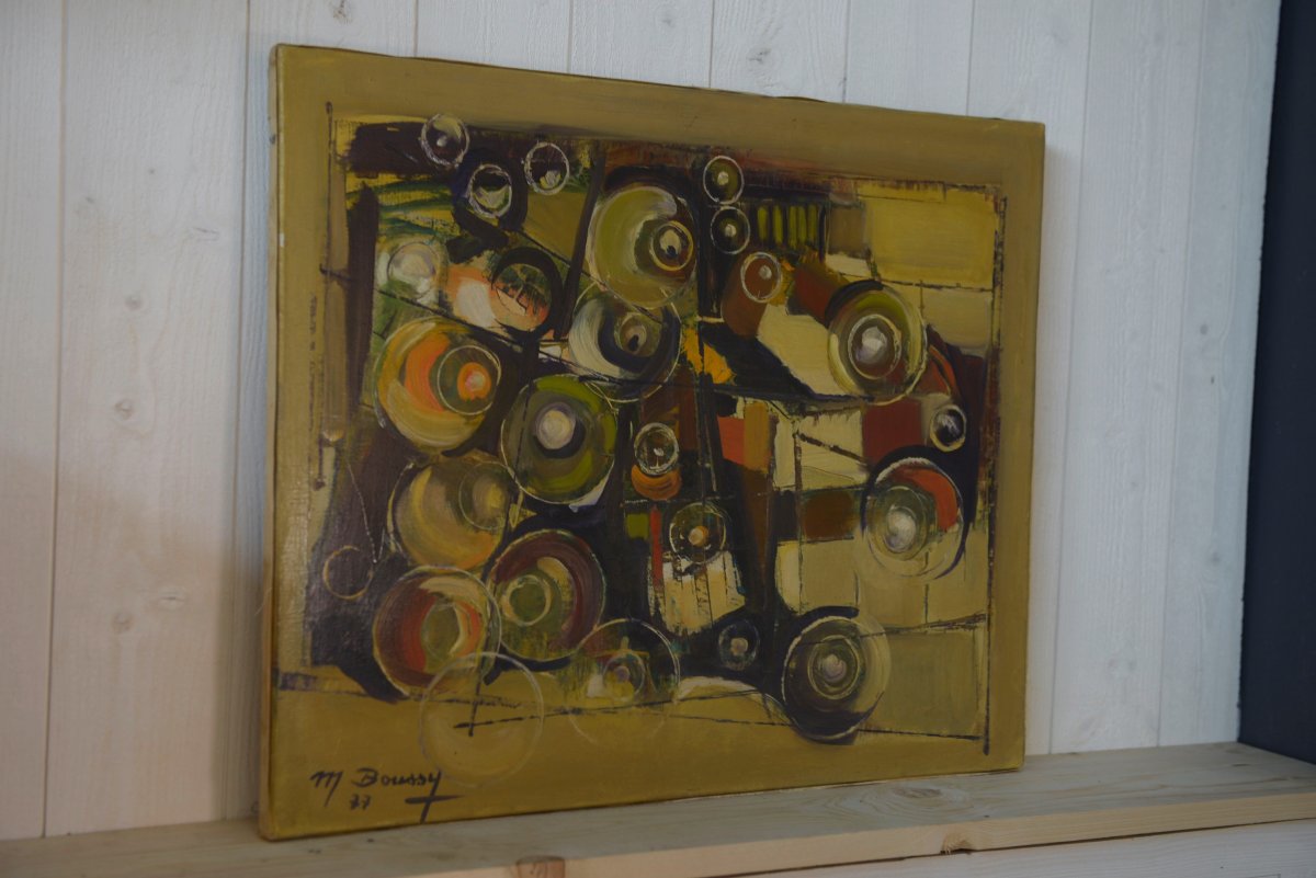 Peinture sur toile art abstrait signé BOUSSY 1977-photo-2