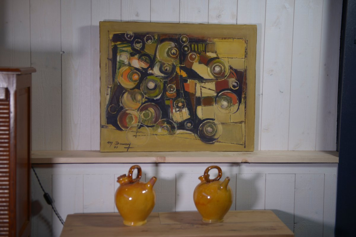 Peinture sur toile art abstrait signé BOUSSY 1977-photo-3