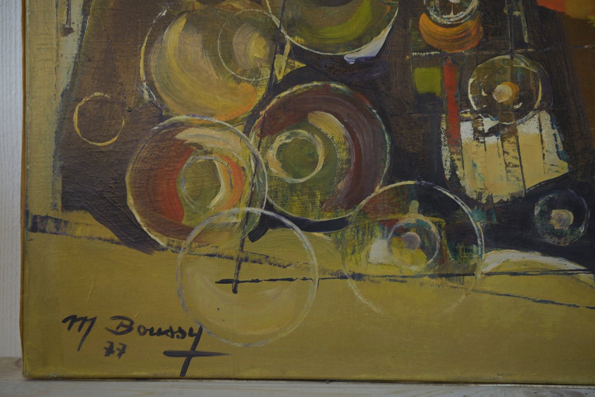 Peinture sur toile art abstrait signé BOUSSY 1977-photo-1