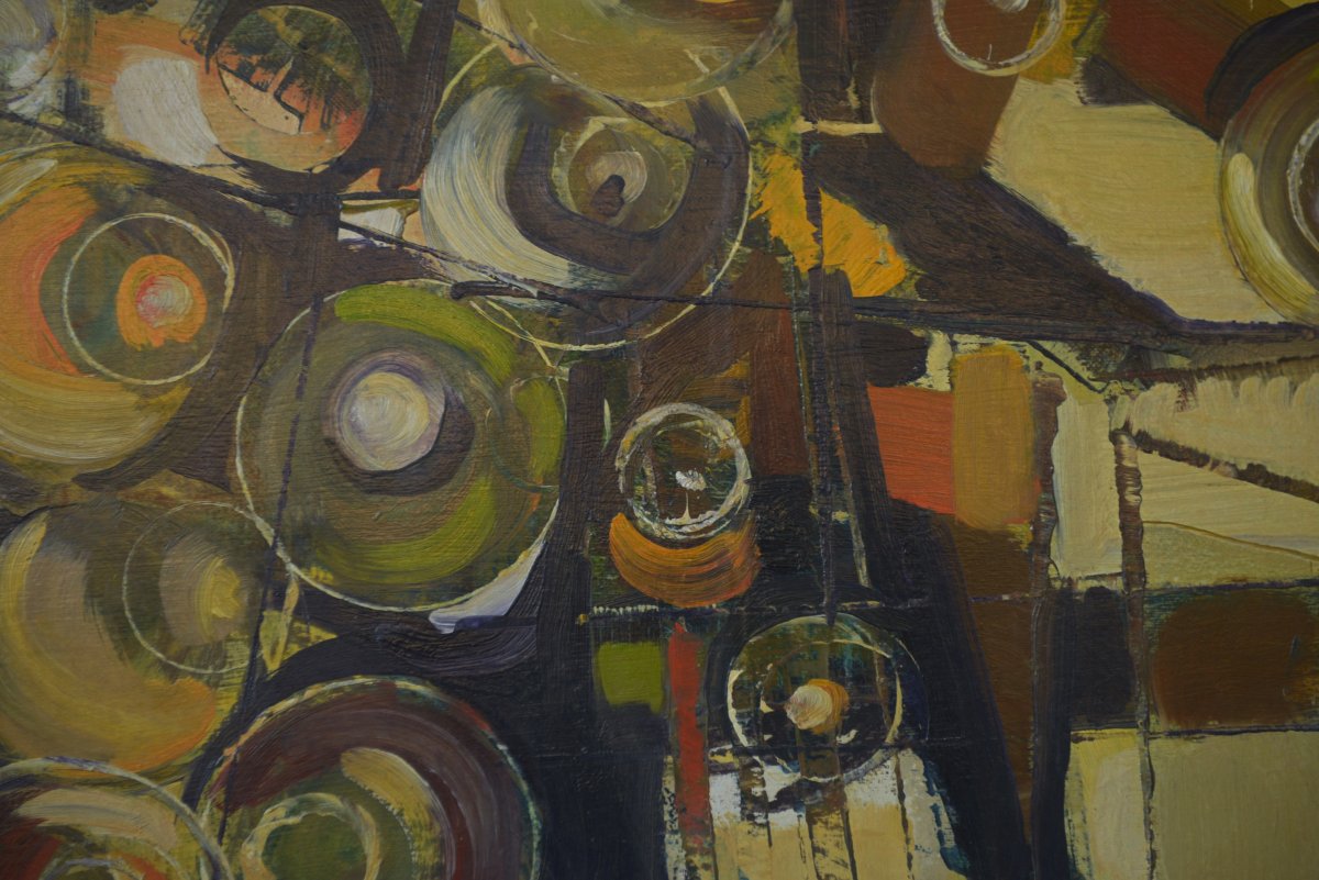 Peinture sur toile art abstrait signé BOUSSY 1977-photo-3