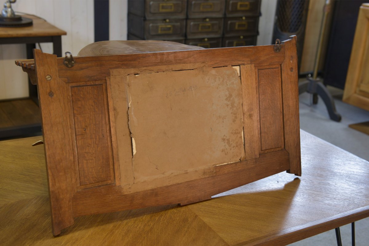 Solid Oak Coat Rack And 2 Brass Hooks, Art Deco 1930s-photo-2