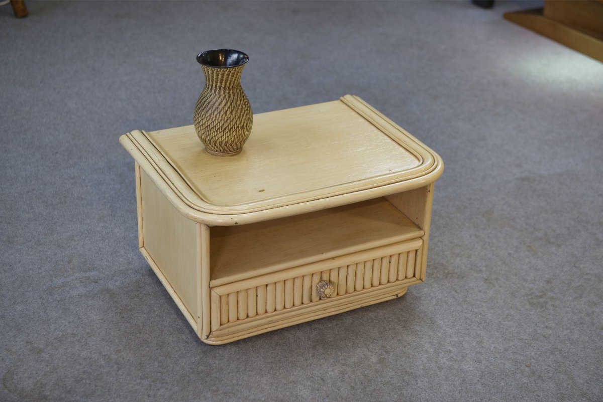 Small White Bedside Table Maugrion "le Rattin Prestige" 1970s-photo-4