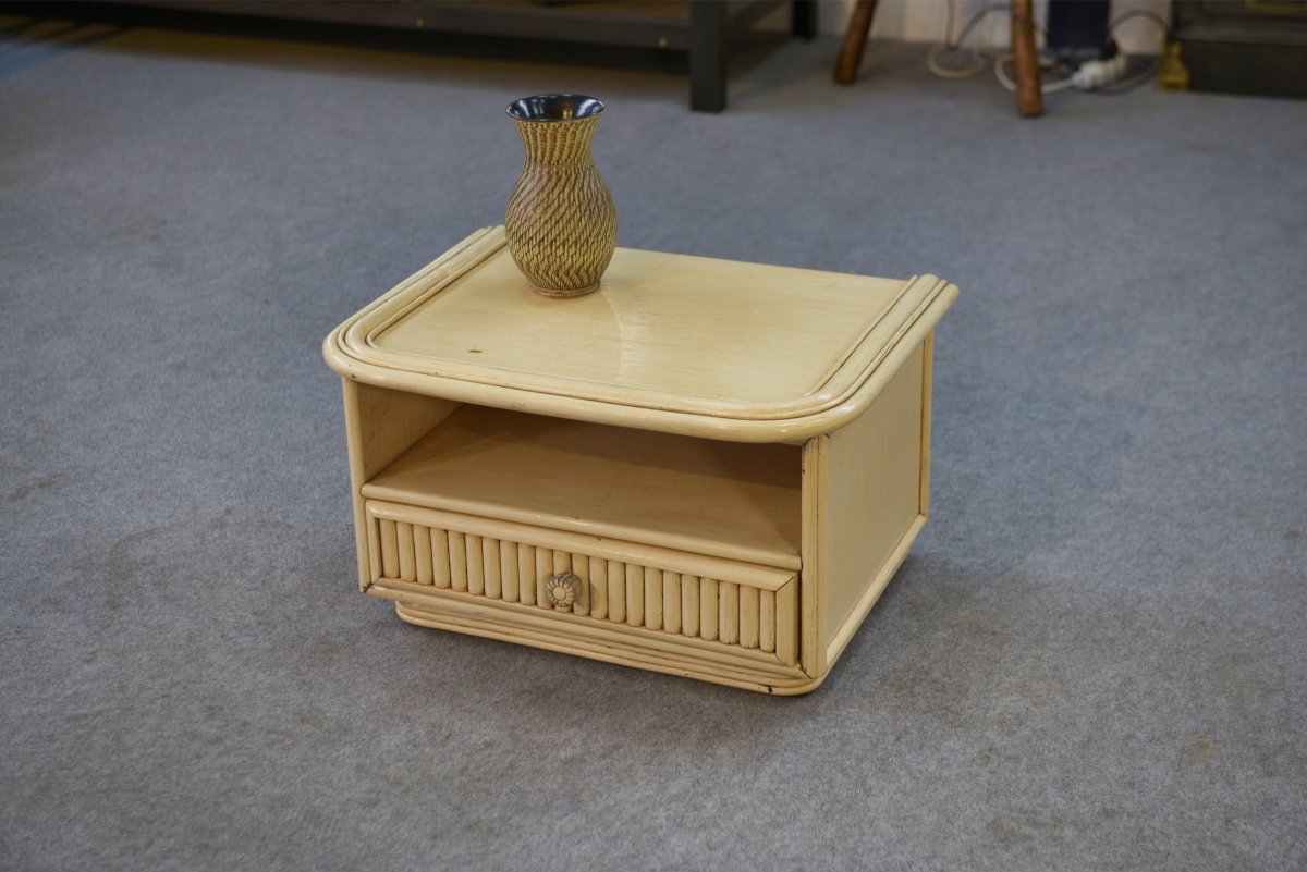 Small White Bedside Table Maugrion "le Rattin Prestige" 1970s-photo-3