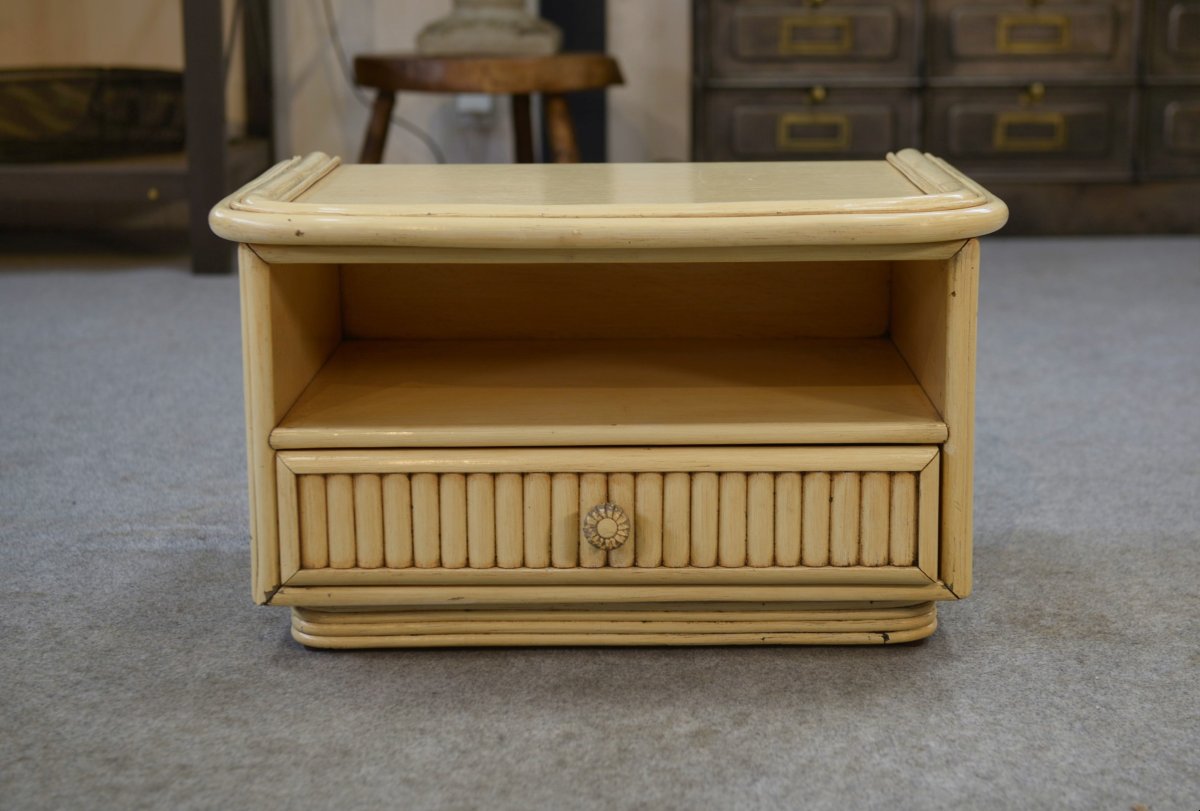 Small White Bedside Table Maugrion "le Rattin Prestige" 1970s-photo-4