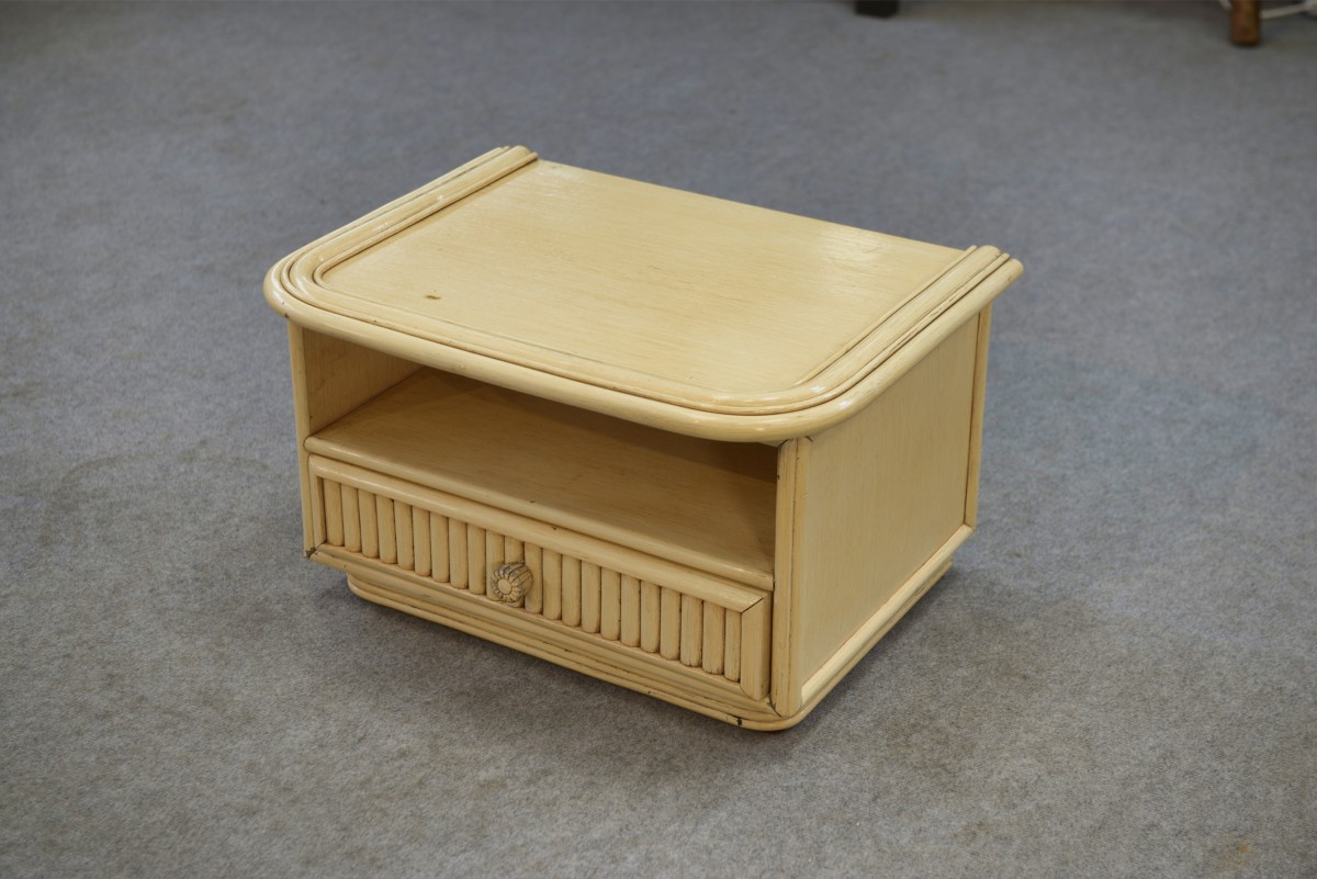 Small White Bedside Table Maugrion "le Rattin Prestige" 1970s
